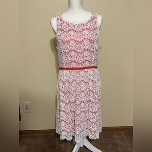 ELLE Womens White Lace /coral Knit Sleeveless Dress Sz 14 Pre-owned